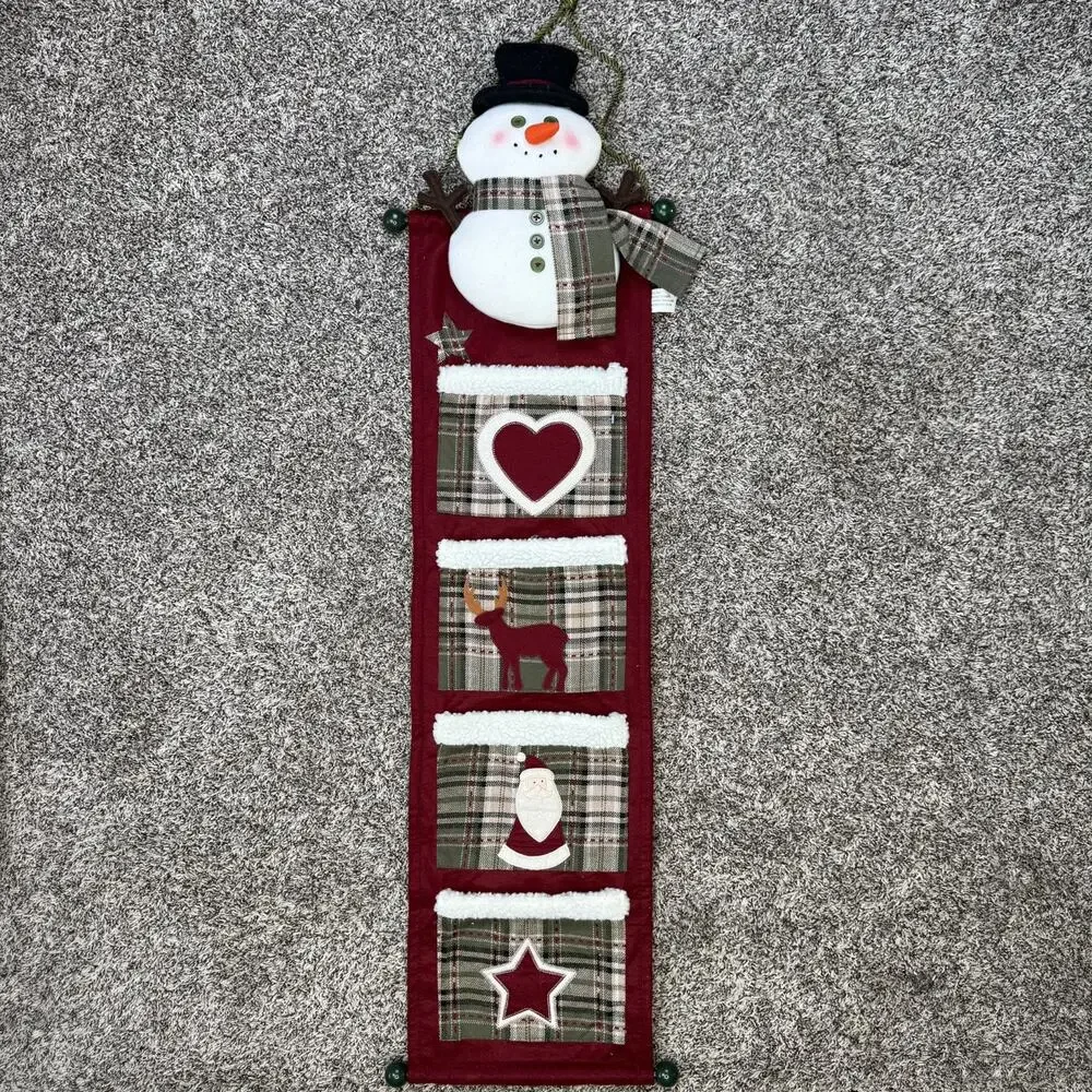 Long Hanging Snowman Christmas Decor Tapestry Sown Pockets - Picture 1 of 7